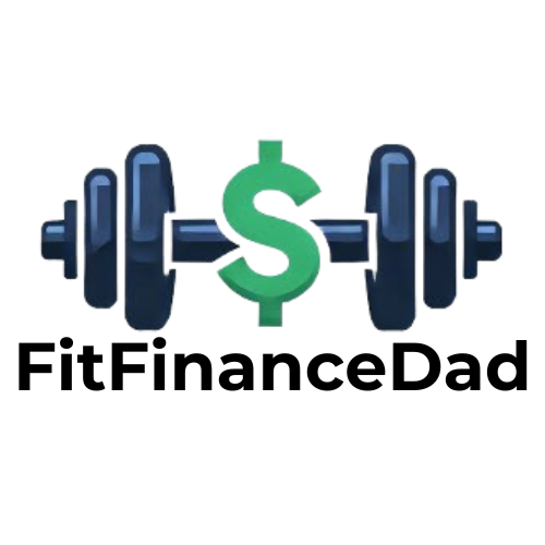 FitFinanceDad logo featuring a barbell and dollar sign representing fitness and finance.